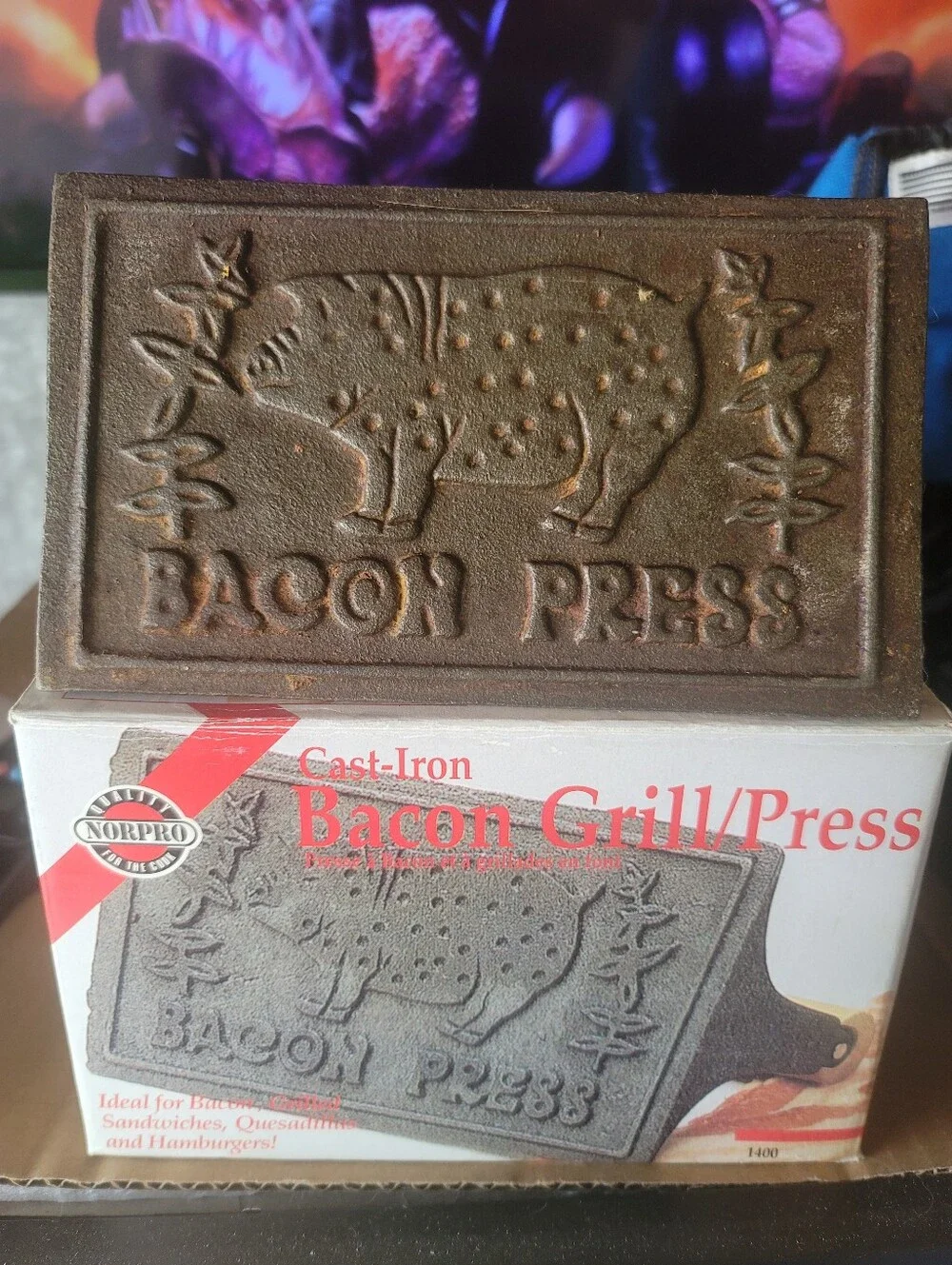 Norpro Cast Iron Bacon Grill Press with Box - Model 1400
